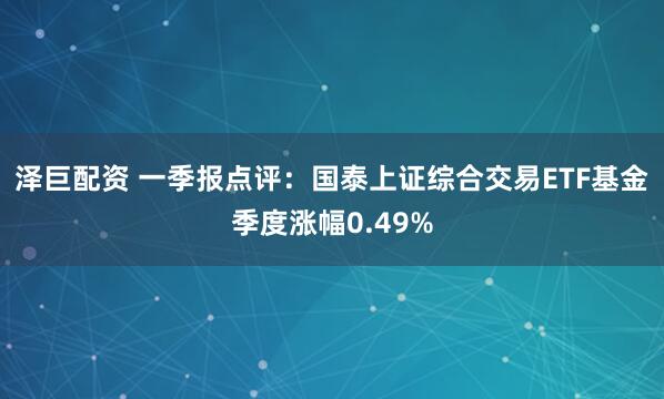 泽巨配资 一季报点评：国泰上证综合交易ETF基金季度涨幅0.49%